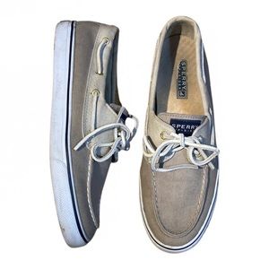 Sperry Top Sider Classic Womens Canvas Lace Up Boat Shoes in Tan Grey size 9.5